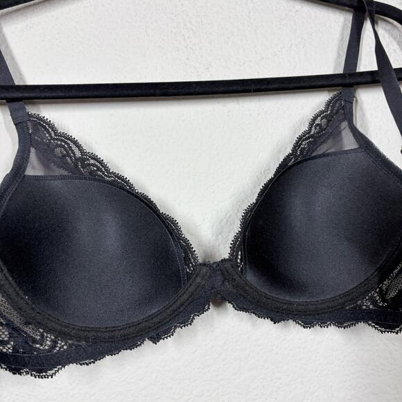 Natori 32D Feathers Plunge Bra Black Lace Underwired Padded Adjustable Strap - Picture 5 of 10